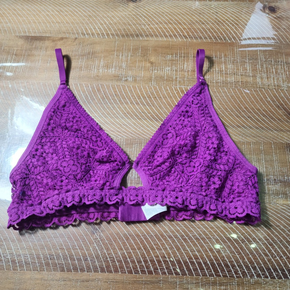 Aerie Real Good Purple Floral Lace Bralette V-Neck Keyhole Adjustable Straps L